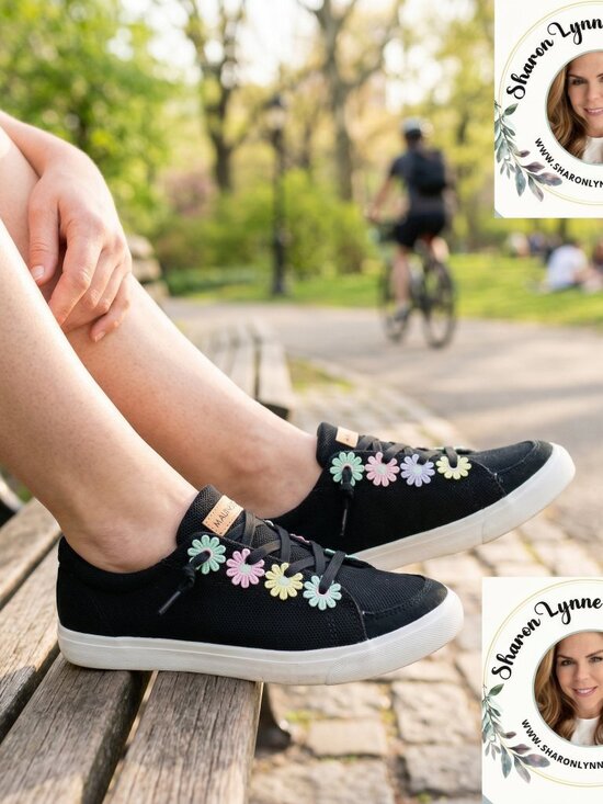 Maui and Sons Shoes - Maui & Sons Black Sneakers w/ Pastel Daisy Eyelets